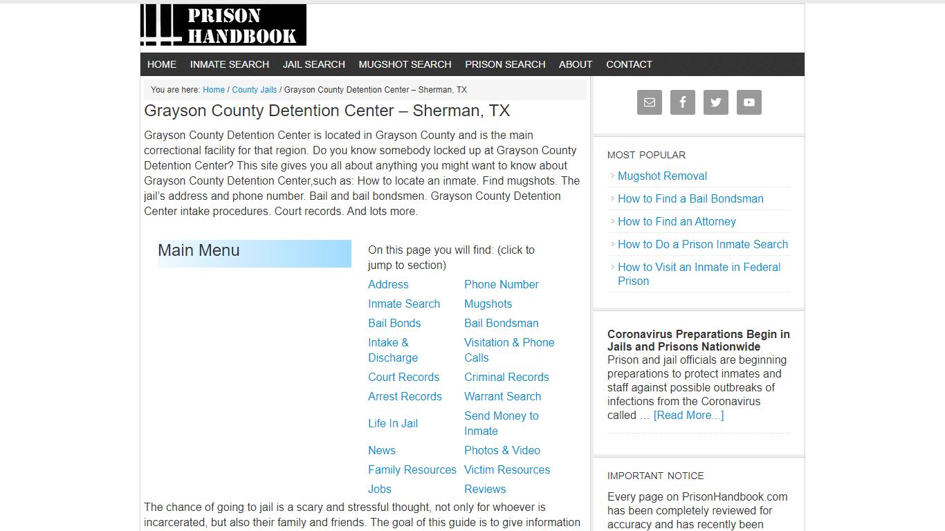 Grayson County Detention Center – Sherman, TX - Prison Handbook